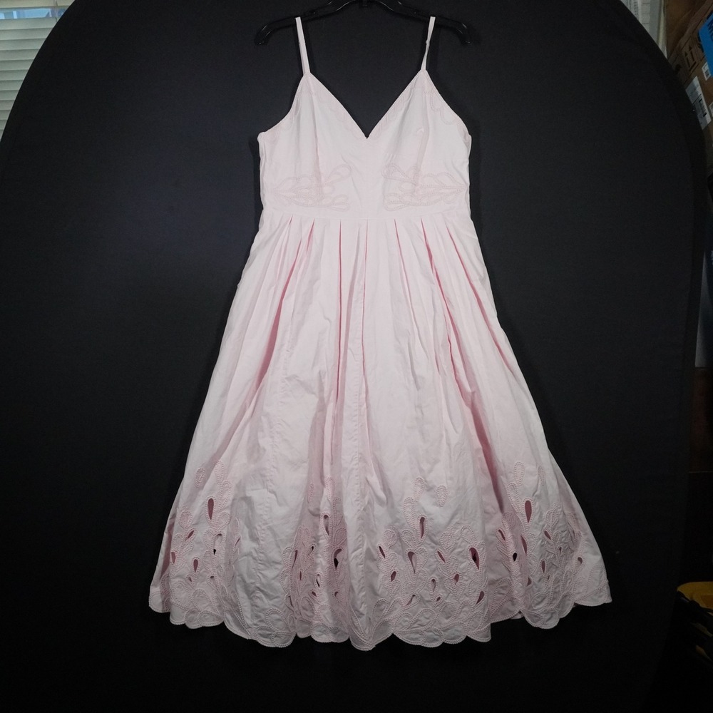 Cinq a Sept Pink Cotton Eyelet Midi Dress Womens 8 Embroidered Scalloped Hem